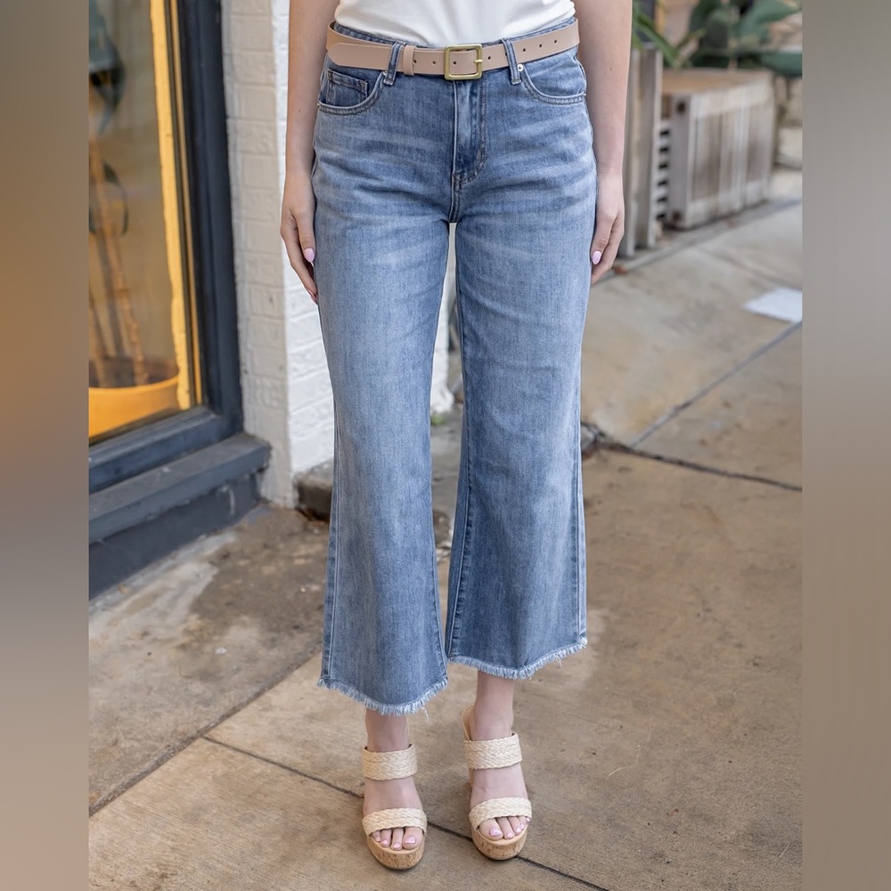 Grace & Lace Light Blue Wide Leg Crop Jeans